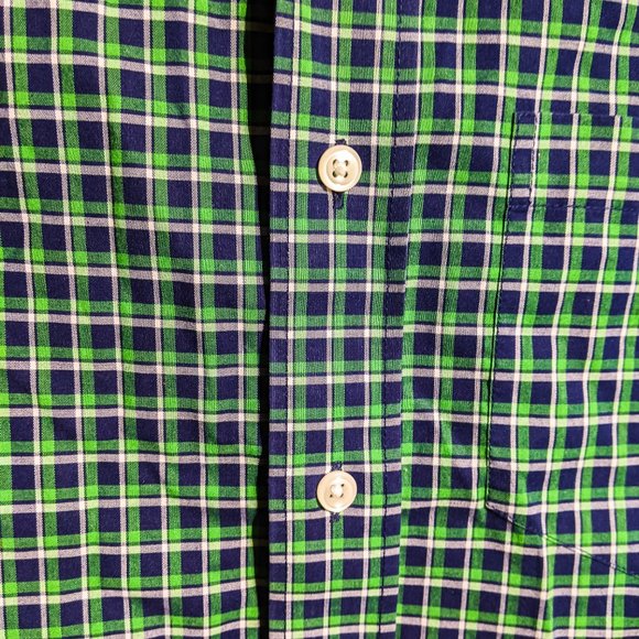 L.L. Bean shirt, white with blue green check pattern, men's size medium - Picture 3 of 9